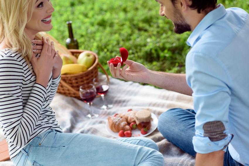 romantische huwelijksaanzoeken op picknick