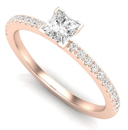 Le Missio 0,56 ct. Prinzess Princess Cut Ring van 585 Roségoud met Diamant (0,40 ct. + 0,16 ct.)