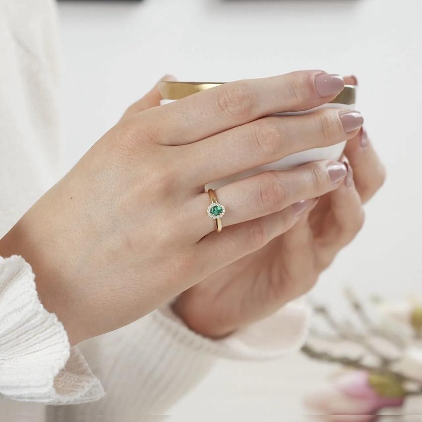 Smaragd Prinzessin Emerald ring van 585 Geelgoud met Groene smaragd (0,4 ct. Grüner Smaragd + 0,14 ct. Diamanten)
